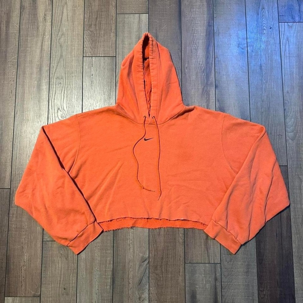 Vintage Nike Center Swoosh Orange Hoodie Sweatshirt Cropped Women's 2XL XXL‎